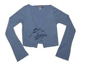 Urban Outfitters Blue Ribbed Tie-Front Long Sleeve Crop Top-Size S